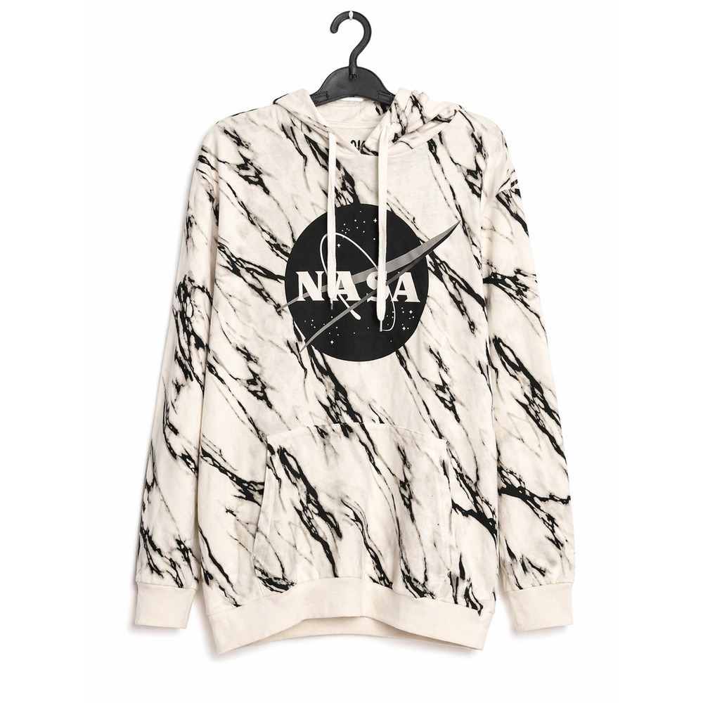 NASA Men's  White Black Marble Graphic Print  Hoodie Sweatshirt NWT Sz M L100